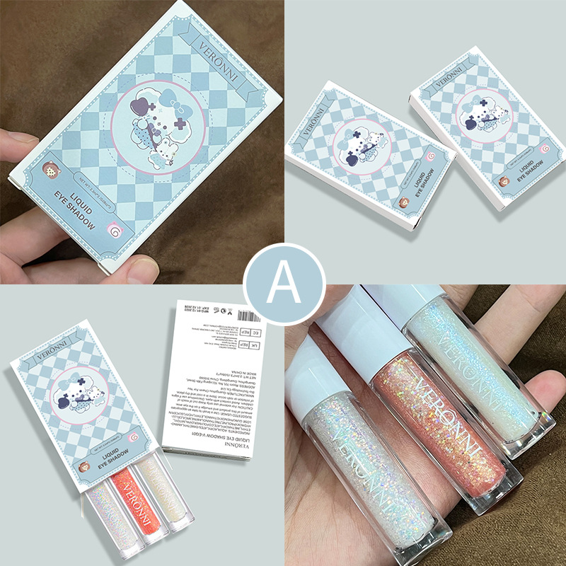 3 PCs suit Liquid Eyeshadow shining crystal liquid highlight shining eyeshadow lying silkworm pen brightening eyeshadow