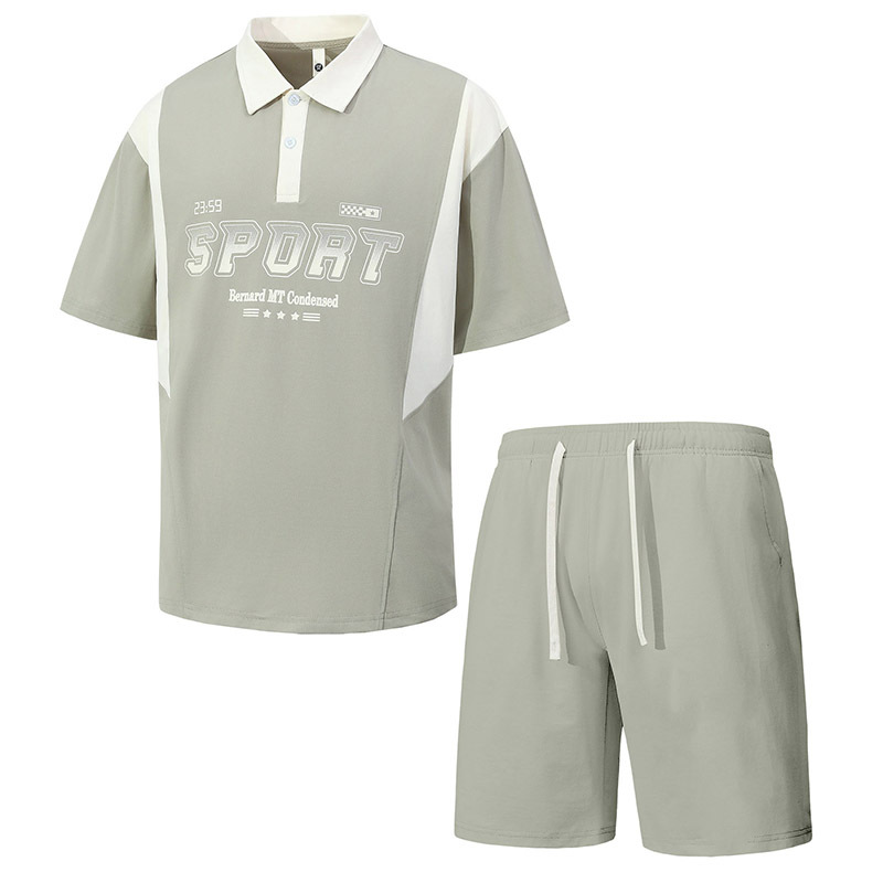 Camisa POLO, traje deportivo para hombre, verano, holgado, moderno, para correr, transpirable, camiseta de manga corta, pantalones cortos informales, conjunto de dos piezas