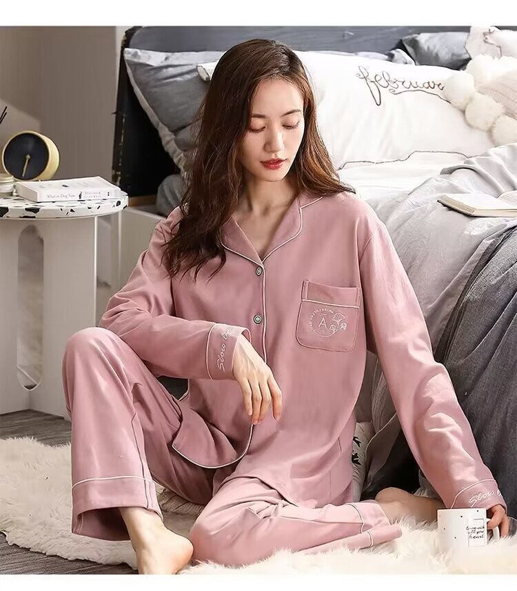 Pijamas de las mujeres de primavera y otoño de algodón de manga larga ropa de otoño e invierno traje fino