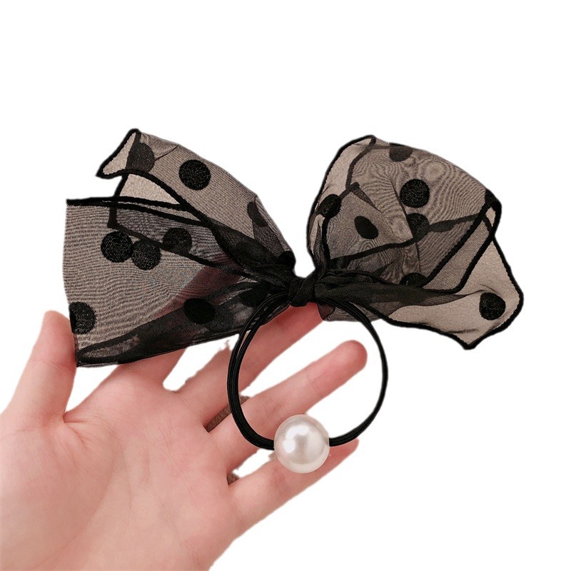 Francés de punto de onda de malla de cabello cuerdas de cabello de arco de perlas de temperamento femenino cuerdas de cabeza de perlas pequeñas bandas de goma de viento fragante anillo de cabello de cola de caballo adornamiento de cabello