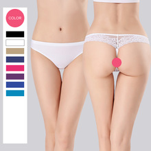 亚马逊 外贸丁字裤 冰丝无痕一片式女士内裤 性感蕾丝低腰T-Back