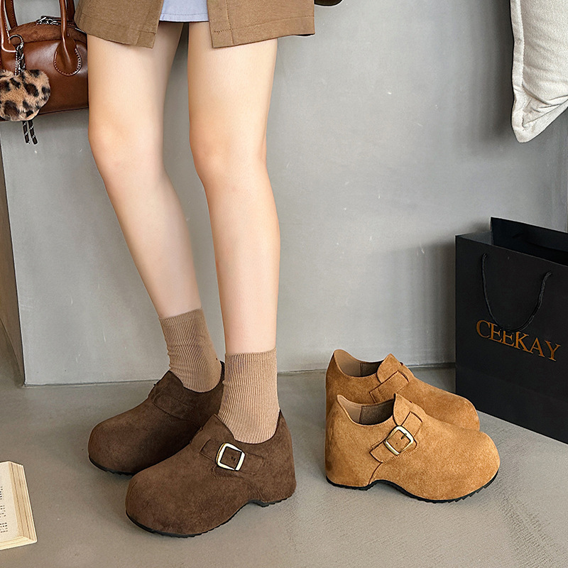 Women's 2025 Autumn Retro Thick-Soled Slip-On Birkenstock-Inspired Height-Increasing Casual Round-Toe Flats