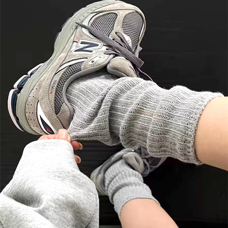 Miu style gray calf socks women's autumn and winter Japanese thick line knitted pile socks catwalk socks women's mid-tube socks