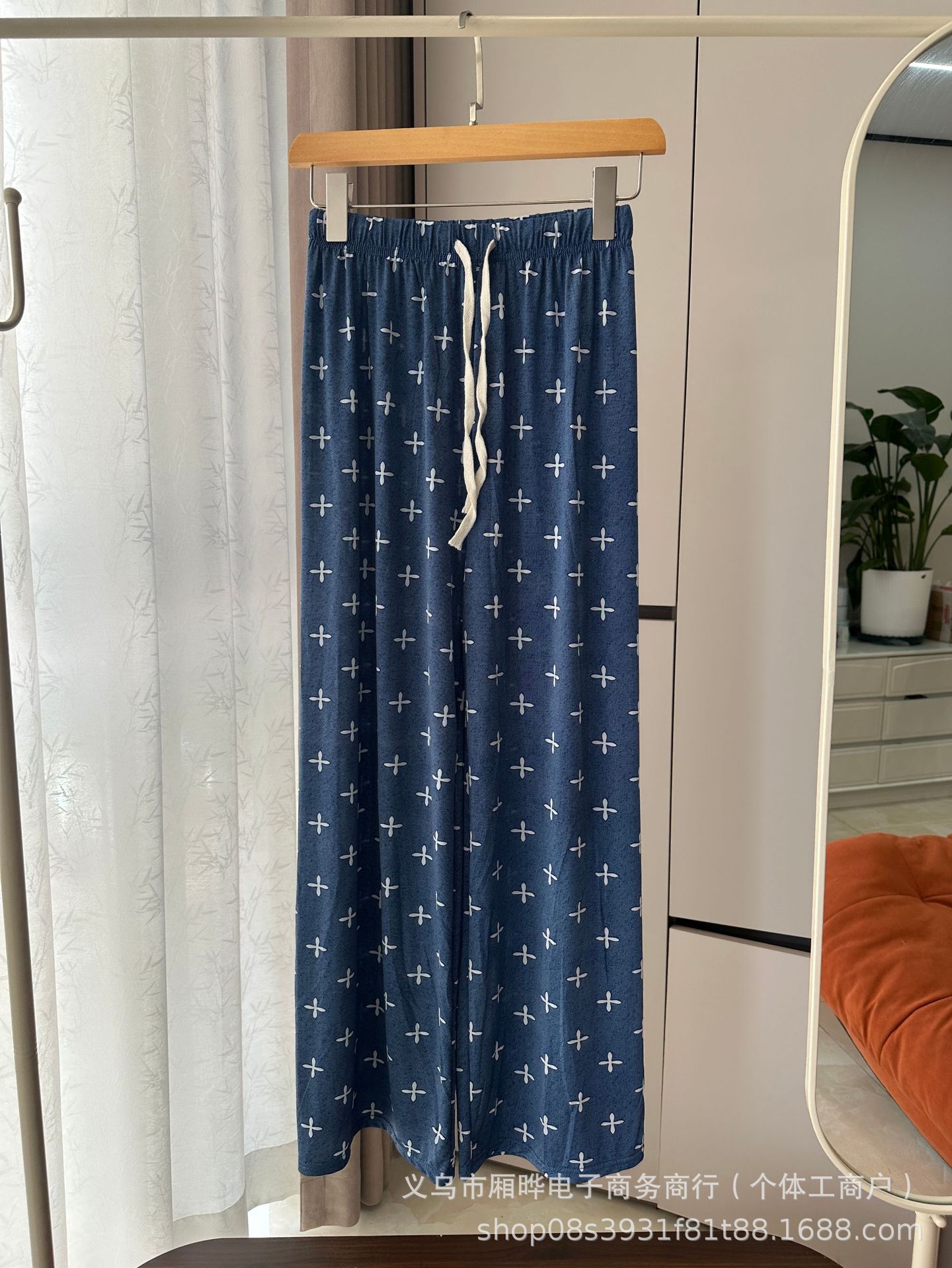 Pantalones anchos de mezclilla de imitación de seda de hielo para mujer, pantalones casuales de impresión fresca de verano 2025, pantalones frescos delgados de cintura alta drapeados image 7