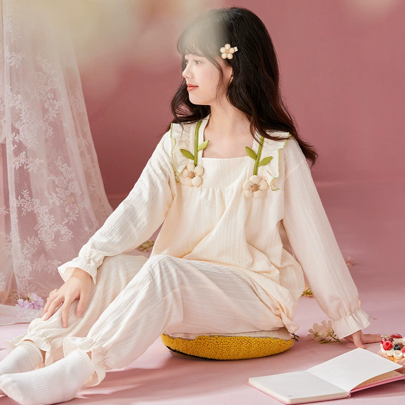 Новая детская пижама принцесса сладкая и милая маленькая и средняя детка лотос расческа хлопок 2024 весна и осень домашняя одежда