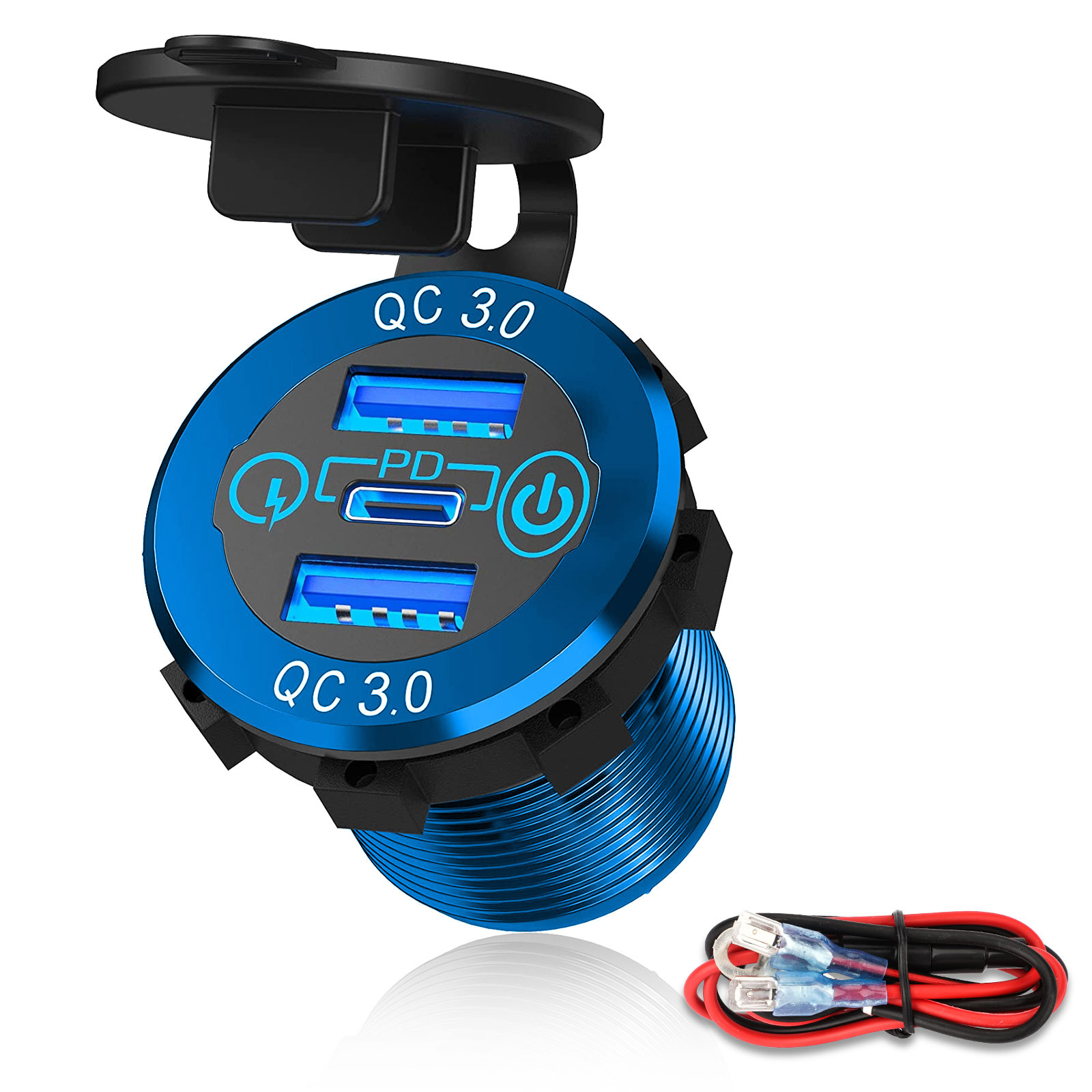 Adecuado para automóvil, automóvil, motocicleta, barco, cargador de automóvil modificado, enchufe USB, interfaz QC3.0 PD a prueba de agua