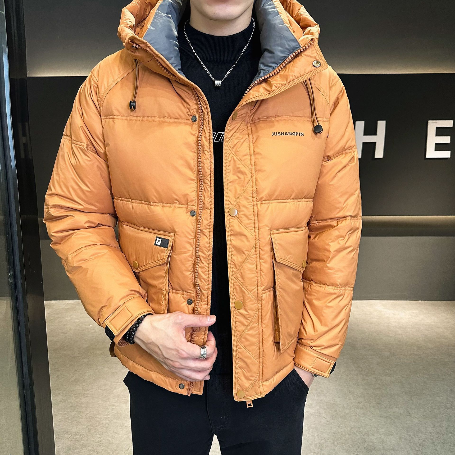 Demi-season fashionable trend light and thin short down jacket with…