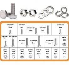 232pcs304不锈钢美制外六角盒装螺丝 212螺母弹垫圈套装1/4 3/8