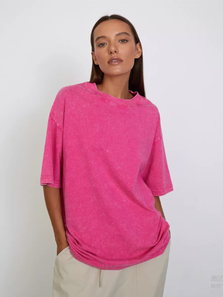 Comercio exterior lavado con agua camiseta de manga corta hombre nuevo cuello redondo de verano suelto sobretamaño americano retro in camisas de moda