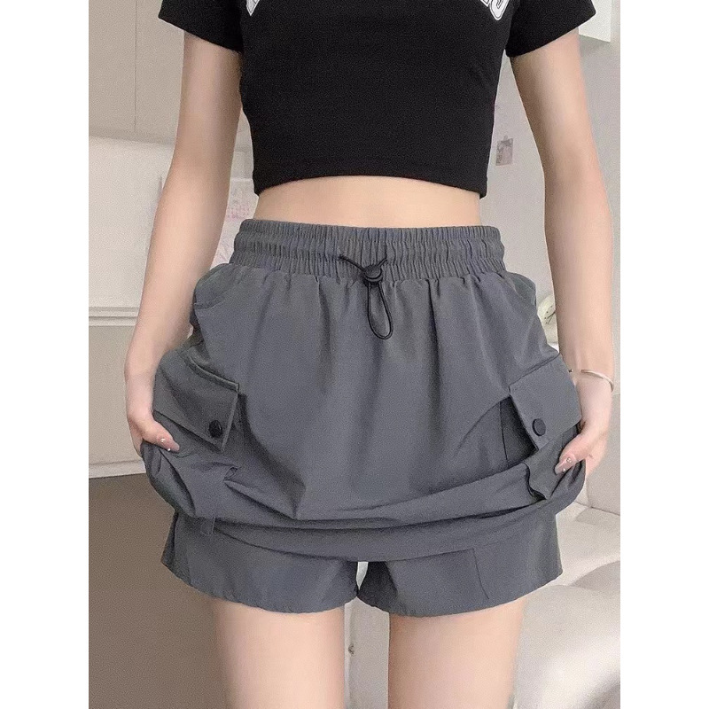 大码300斤灰色工装半身裙女夏季高腰a字裙阔腿显瘦美式速干短裙裤