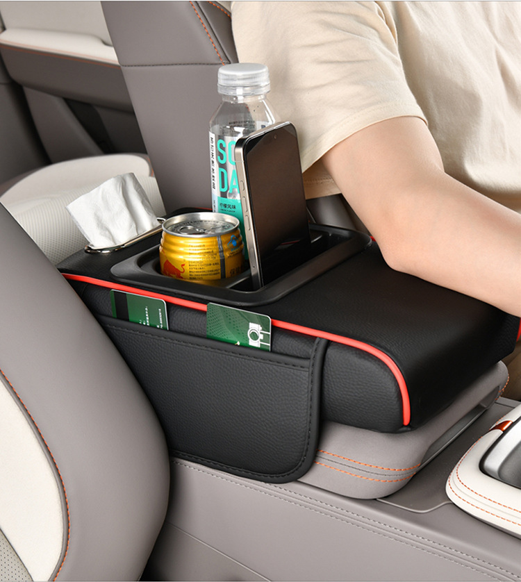 Car Armrest Box Mat, Multifunctional Car Tissue Box, Central Armrest Box Storage, Water Cup Holder