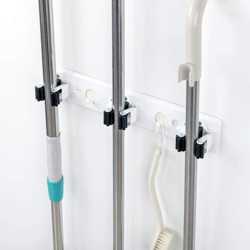 Multifunctional Bathroom Mop Storage Clip Rack, Bathroom Cleaning Tool Broom Hanger Hook Wall-Mounted