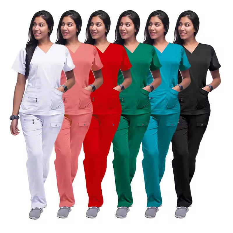 High Quality Beauty Salon Scrubs Uniform Set Short Sleeve Medical Scrubs Joggers Hospital Women Nurse Uniform