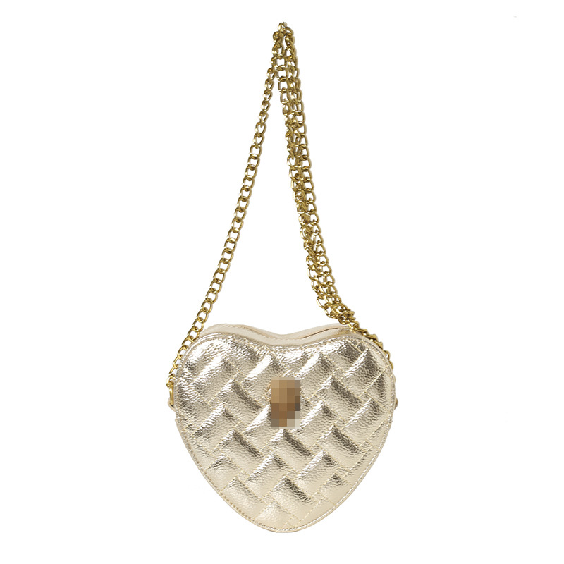 Bolso de hombro transfronterizo para mujer nueva tendencia bolso de corazón de alta gama patrón de lichi ringge bolso de mensajero de cadena de color sólido simple