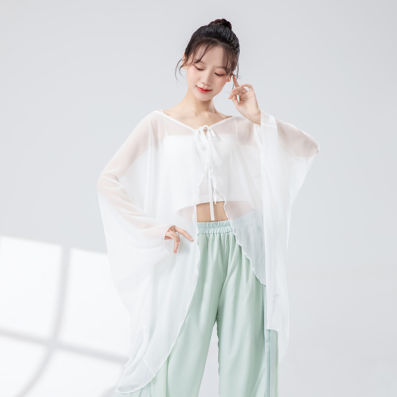 女性用クラシックダンス服、新しいゆったりとした妖精のようなエレガントなカーディガンガーゼ中国舞踊大人のパフォーマンス練習服トップス|undefined