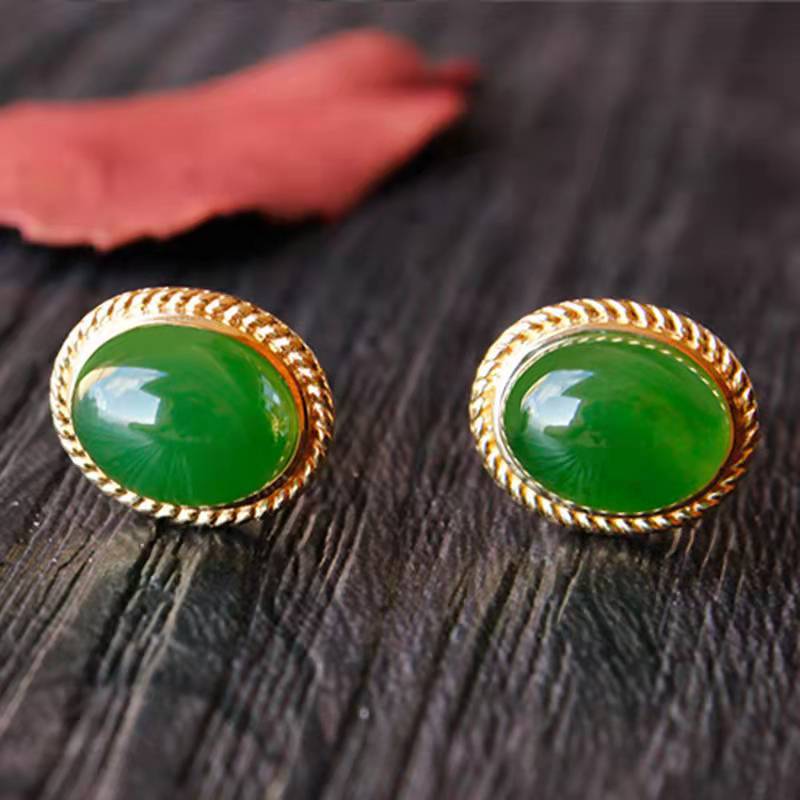 High-grade Hetian Jade White Jade Water Drop Earrings Temperament Simple Women's s925 Silver Ear Hook Retro Natural Jasper Earrings