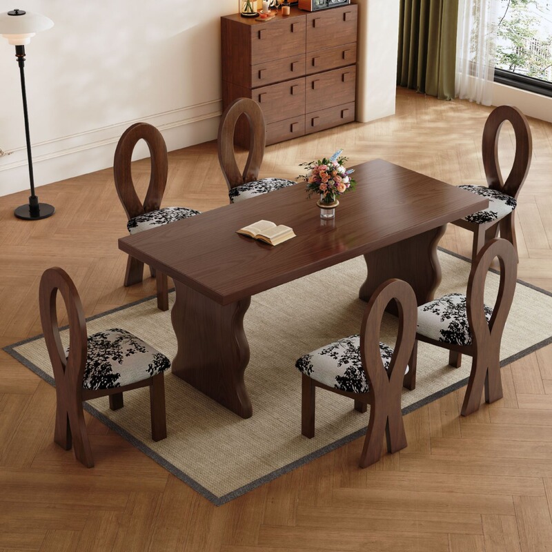 Hanmuxuan Middle and Ancient Style Solid Wood Dining Table Dining Chair Acrylic Suspension Small Apartment Household Cream High-end Vintage Square Table