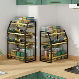 100N黑金调料置物架厨房用品多层台面家用大全放调味品盒瓶收纳架