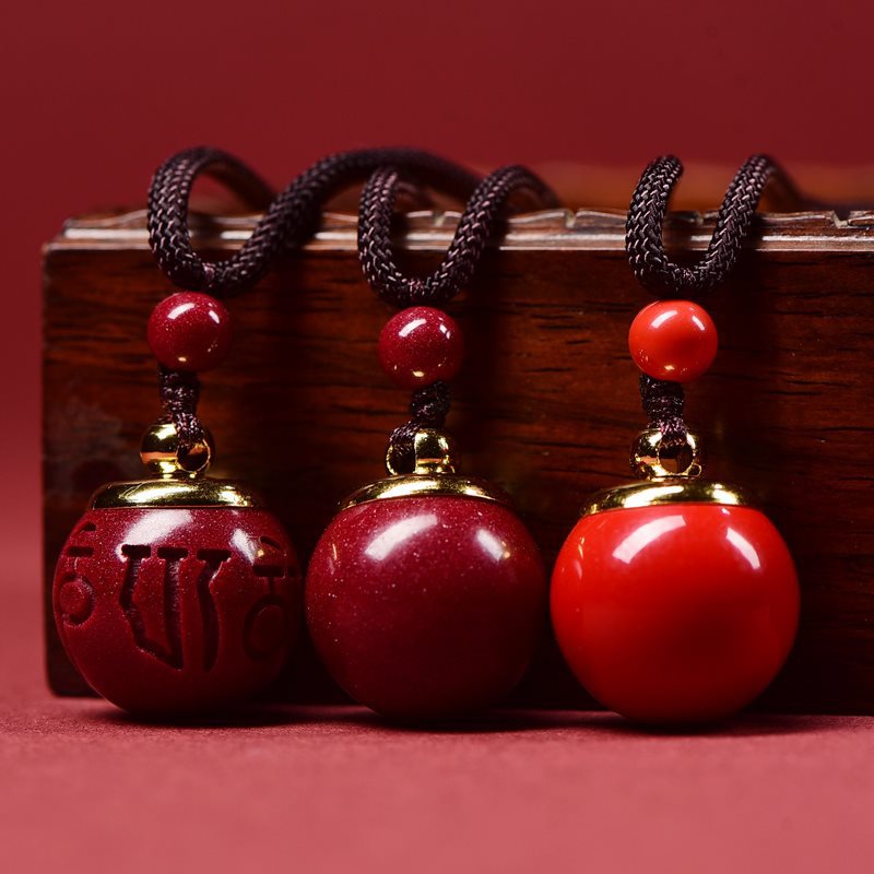 (2개) BENMINGNIAN CINNABAR 할로우 병 캐리 온 FULU GOURD 키 체인 펜던트 GAWU 박스 오리지널 스톤 파우더 목걸이