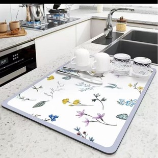 Kitchen Countertop Drain Mat Diatom Mud Absorbent Non-Slip Mat Multi-Functional Coffee Machine Mat Desktop Tableware Water Control Mat