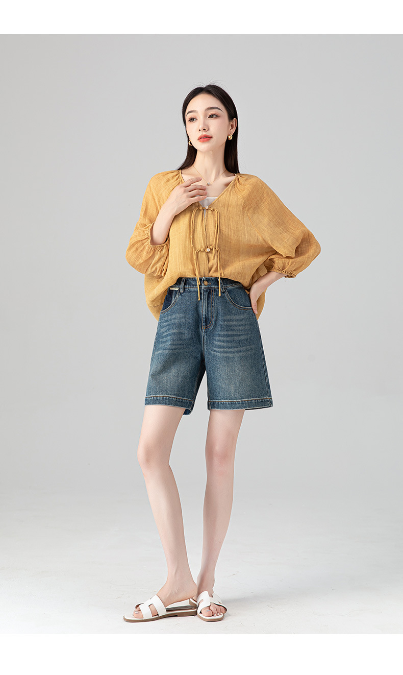 Áo sơ mi chống nắng dáng rộng phong cách Trung Quốc mới vải gai Tencel nữ mùa hè — Màu trà ngọt ngào chi tiết 25