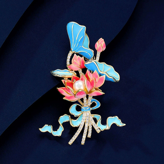 Enamel Lotus Brooch for Women, Personalized Lotus Pin with Chinese Style Design, Suit Accessory, Artistic Retro Brooch