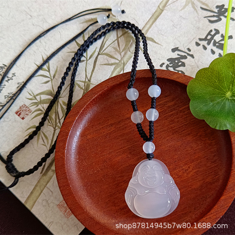 흑색 밧줄을 가진 백옥수 부처님(27*25mm)