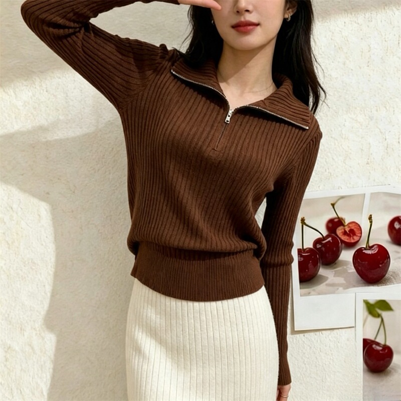 Half-zip polo collar sweater for women, new spring and autumn style, thickened, suitable for layering in autumn and winter Half-zip polo collar sweater for women, new spring and autumn style, thickened, suitable for layering in autumn and winter