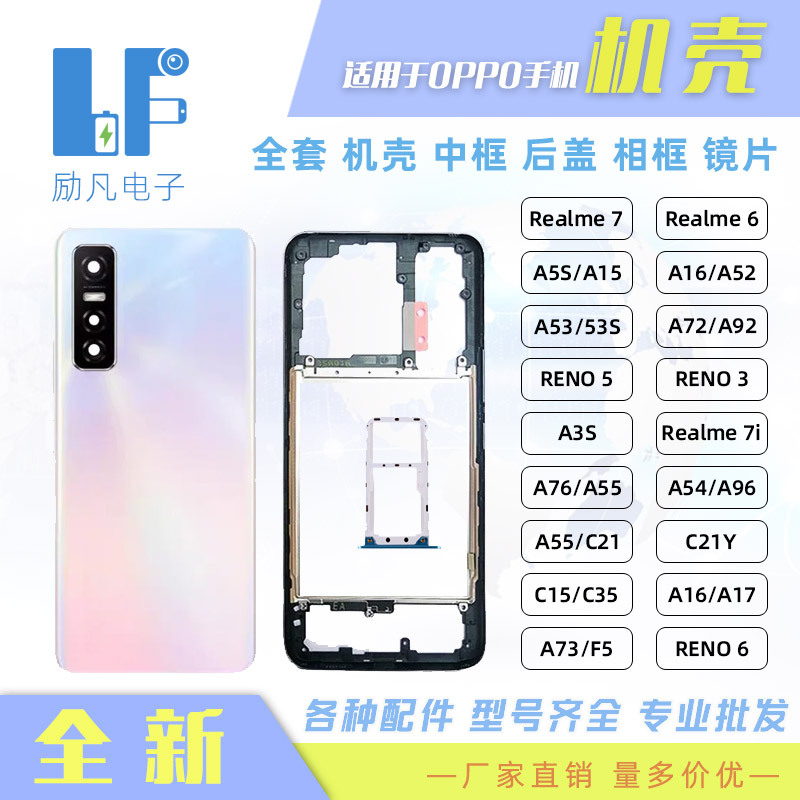 适用于 OPPO REALME 7 A5S A16 A52 A72 RENO 5 全套 机壳 后盖