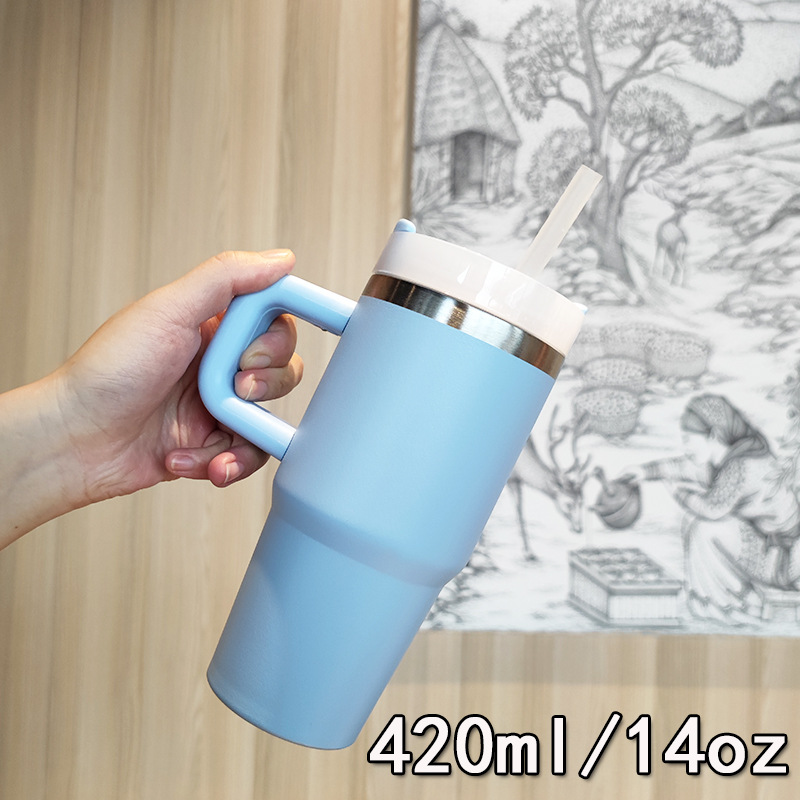 Nuevo Bingba 14oz con mango, taza de paja, vacío, taza de aislamiento de acero inoxidable 304, taza de coche portátil