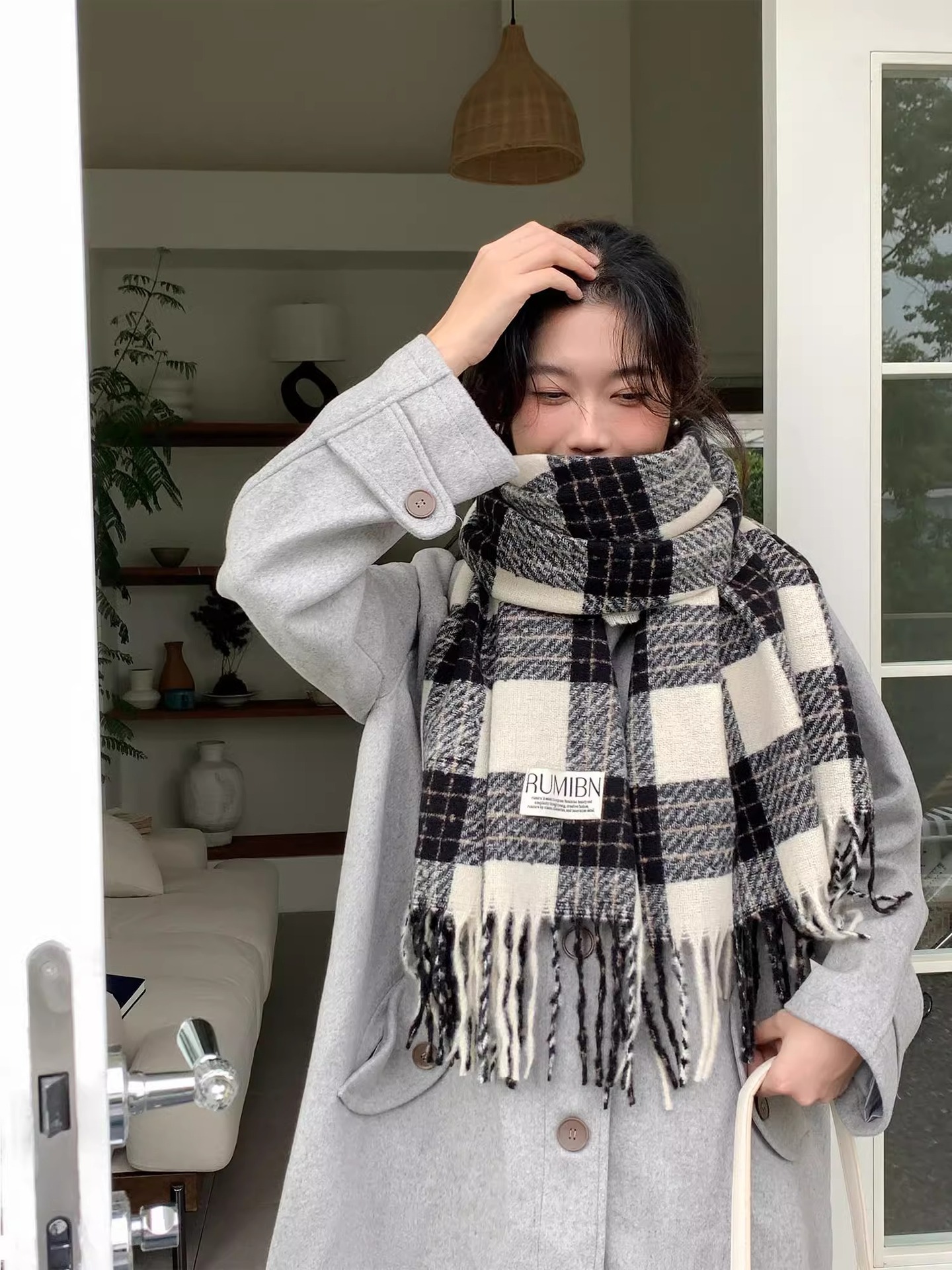 Red Checkered Scarf For Women Warm Winter Autumn Accessory_voghion.com
