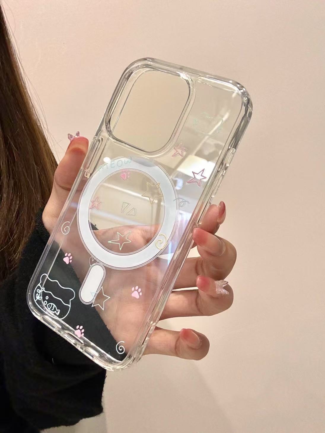 Lindo soporte de gato títere de succión magnética para iPhone 15 Apple 16ProMax funda para teléfono móvil 14 chica 13 nuevo