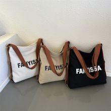 字母个性大容量帆布包包女2023单肩包百搭三用包大学生上课通勤包