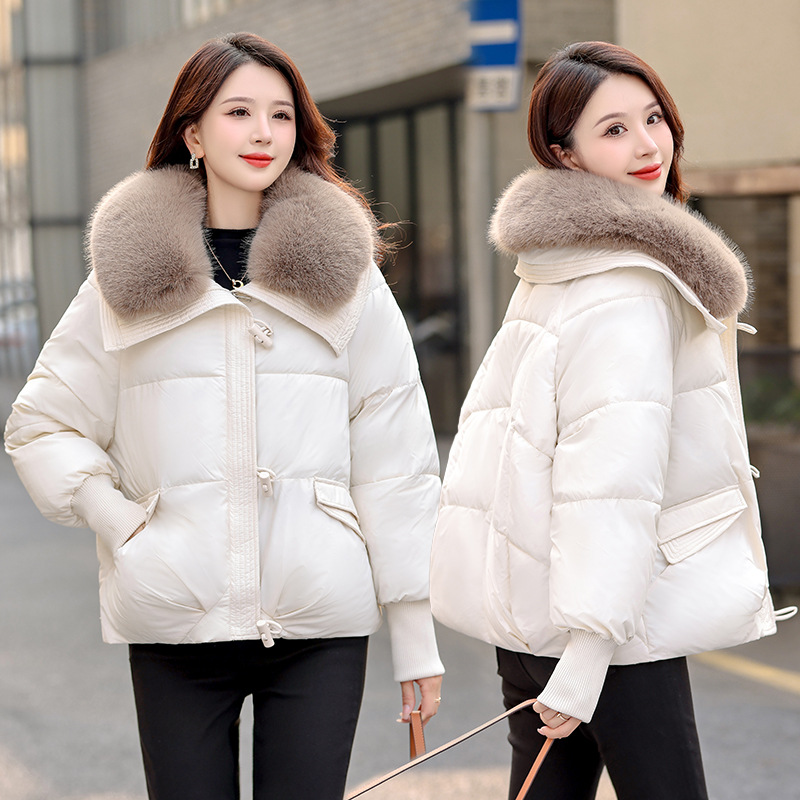Comercio exterior corto de pluma de algodón para mujeres 2024 invierno nueva moda suelta Meirade cuello de pelo grueso abrigo cálido image 1