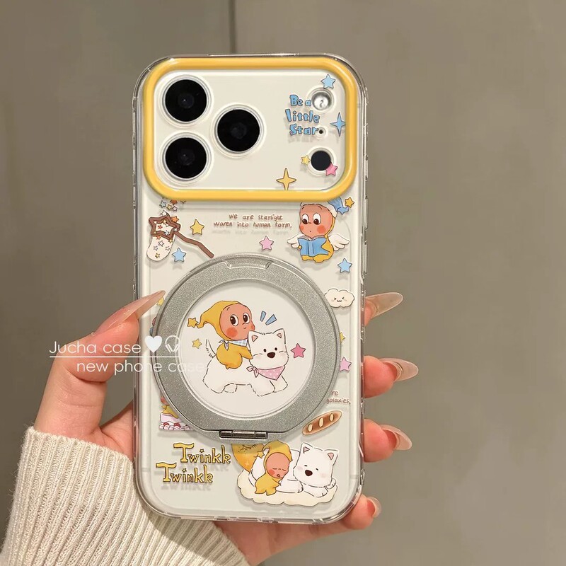 Cartoon Star People West Highland Puppy Phone Case for iPhone 16 Apple 17 Transparent Protective Cover with Stand