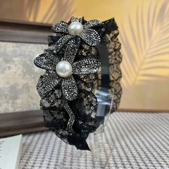 甜美氣質滿鑽太陽花珍珠小香風亮片褶皺花苞頭箍帶防滑齒發箍發卡