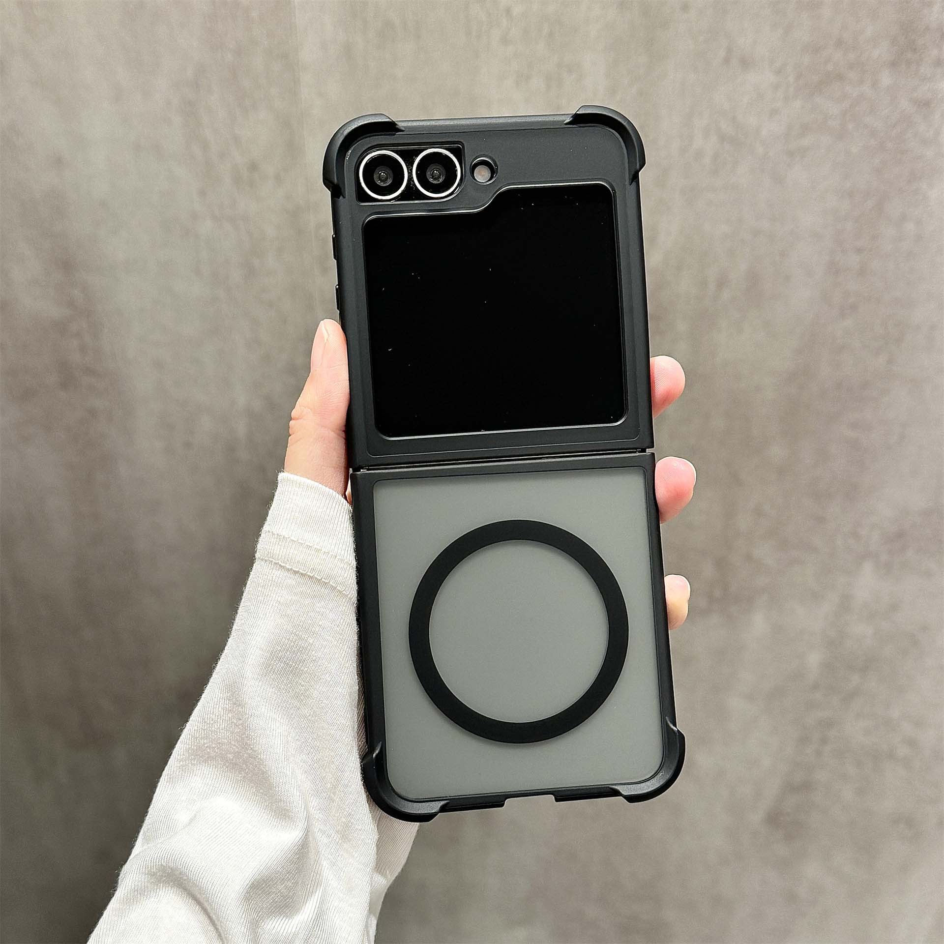 Four-corner Anti-drop Magnetic Compatible With Samsung Zflip7 Solid Color Foldable Screen Zflip5/6 Matte Phone Case_voghion.com