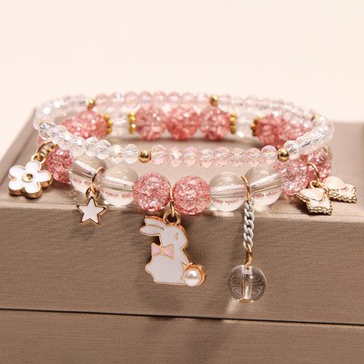 Corea del Sur fresco lindo conejo chica pulsera en línea celebridad niña flor caliente cristal pulsera chica novias pulsera
