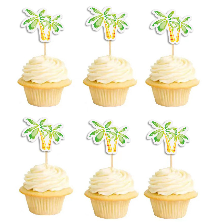 Amazon desechable palo de fruta pastel tarjeta tortuga hoja verde árbol de coco carnaval fiesta postre Decoración