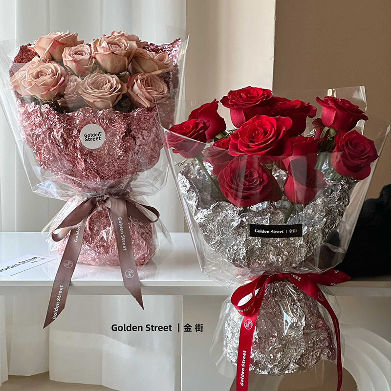 Huaxi flor revestido papel de estaño en forma de papel de estaño buquete de papel de embalaje plegado color plateado material al por mayor de alto nivel