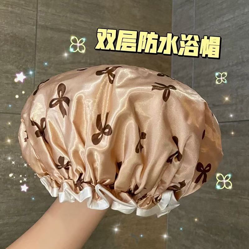 女性用二重層シャワーキャップ、防水入浴、家庭用キッチン、防油タバコヘッドカバー、女の子用ドライヘアマスク、特別なシャワーキャップ、新しいスタイル|undefined