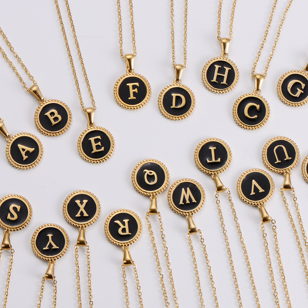 Fashion Accessories Clavicle Chain Stainless Steel 18k Gold Smeared Oil Round Small Pendant 26 Letters Necklace display picture 3