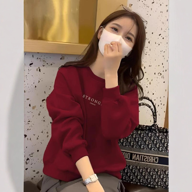 New Round Neck Sweatshirts Autumn Winter Sweatshirt Women's Popular Velvet Thickened Long Sleeve Pullover Outer Shirt Coat