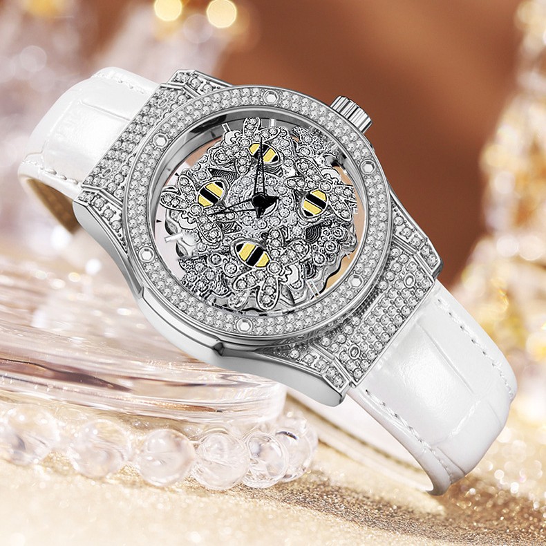 Diamond Encrusted Rotating Bee Women's Quartz Watch Luxury Style_voghion.com