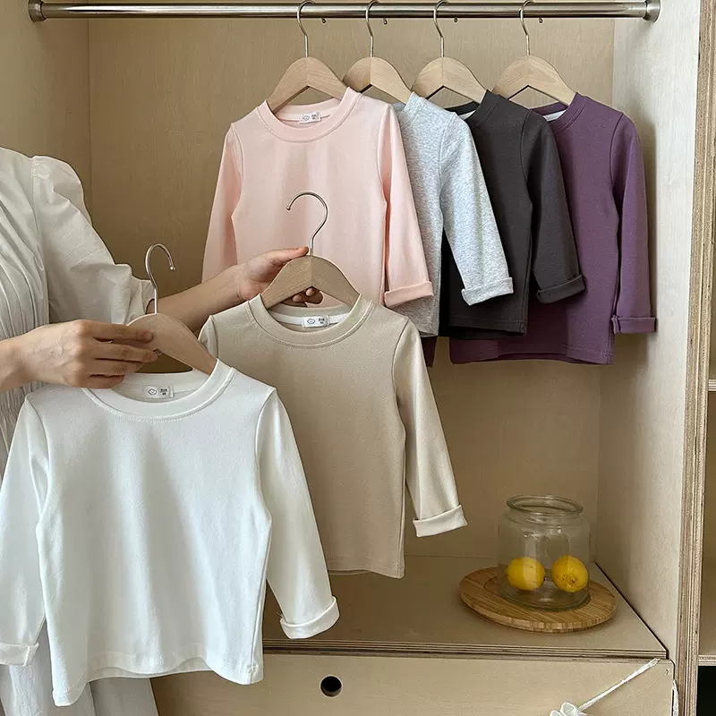 25春季新款中小童长袖打底衫ins儿童圆领T恤春秋款加厚长打底衫