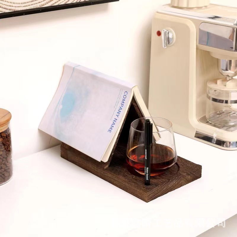 Bandeja de taza de madera maciza Paulownia color marcador estante vintage libro soporte de lectura soporte oficina lectura triángulo estantería