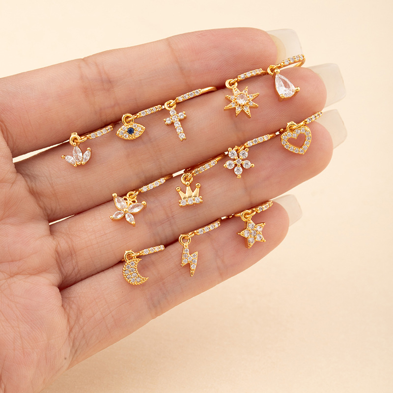 Piercing de nas inimă și pentagramă cu strasuri stil unisex_voghion.com