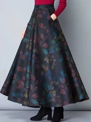 Autumn and winter plaid skirt women's retro new large size medium and long a-line skirt large swing skirt high waist slimming long dress trend