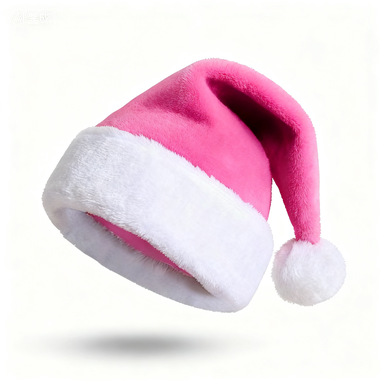 핑크색 짧은 플러시 커프가 달린 크리스마스 모자