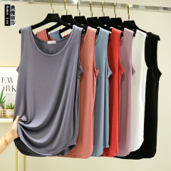 女夏季寬鬆莫代爾吊帶背心薄款中長款顯瘦打底衫大碼圓弧無袖上衣